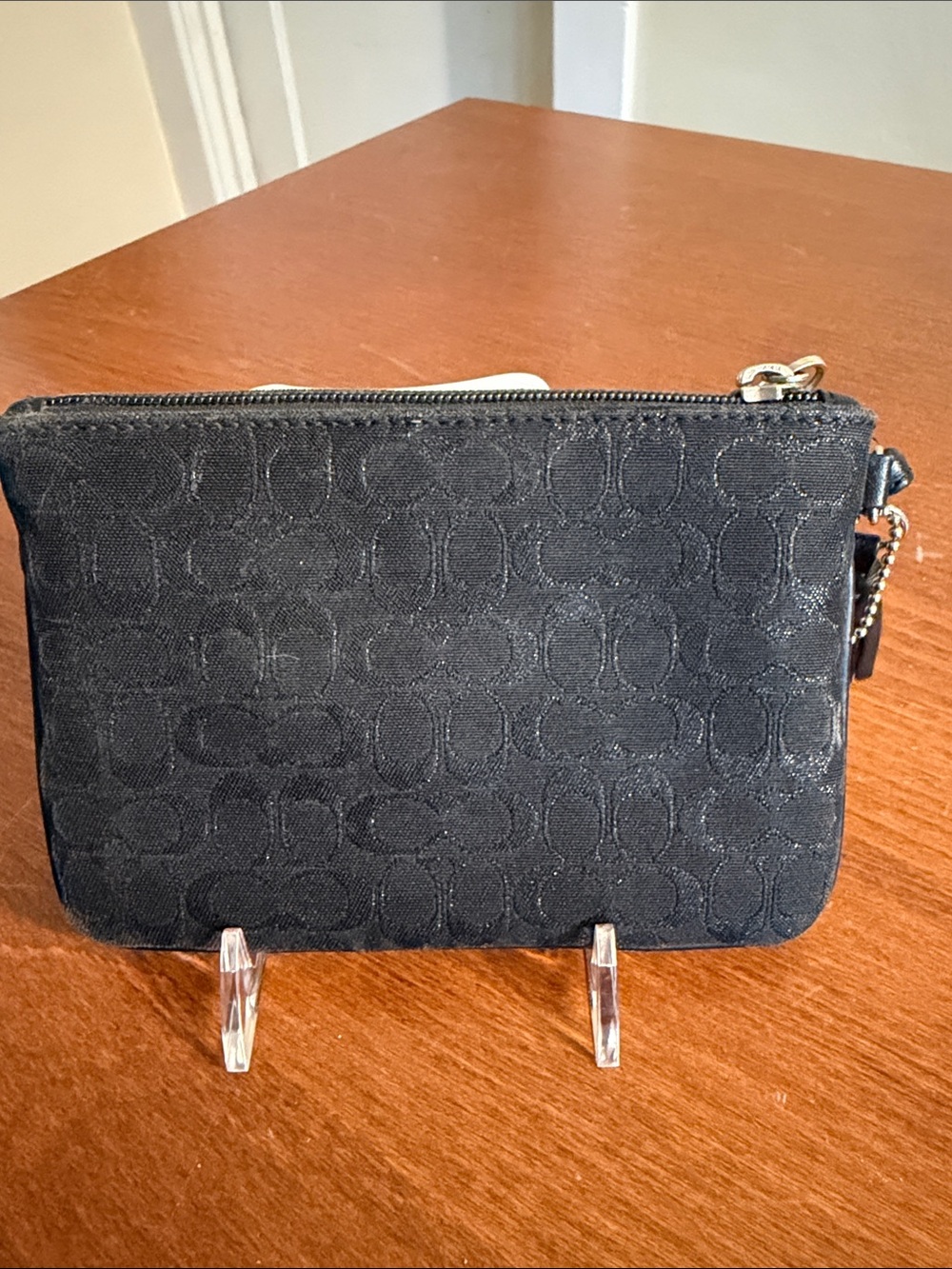 Coach Black Signature Jacquard Wristlet